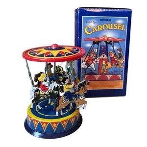 Vintage Schylling Collector Series Horse Carousel Pull & Spin Tin Toy In Box
